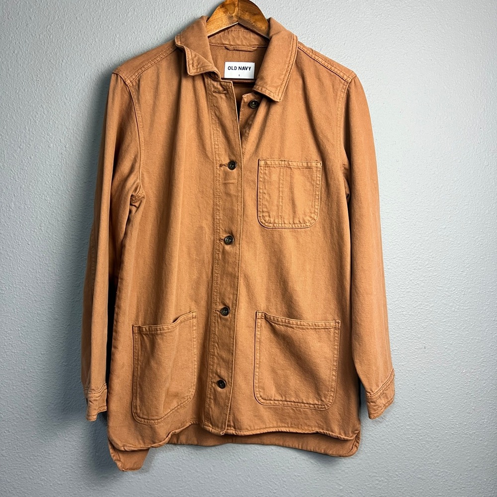 Vtg Old Navy Chore Jacket Workwear Utility Pockets Button Front Miner's Gold S